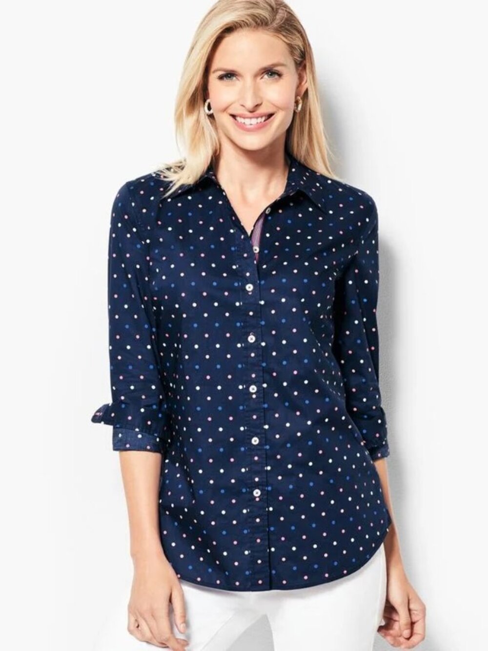 Talbots The Classic Casual Shirt Multi-Color Polka Dots Size XL Preppy Size 16 - Picture 2 of 12